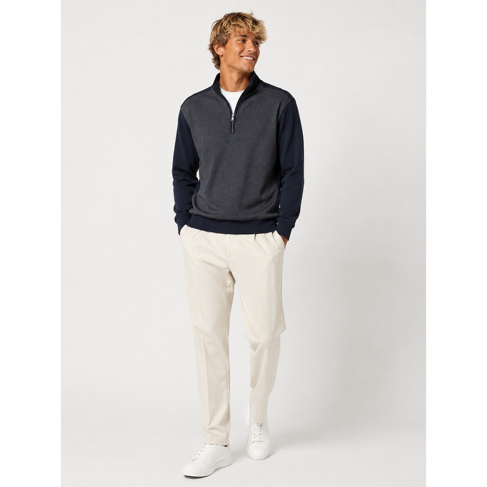 Ted Baker Navy Blue Gray Textured 1/4 Zip Mock Neck Pullover Sweater XL